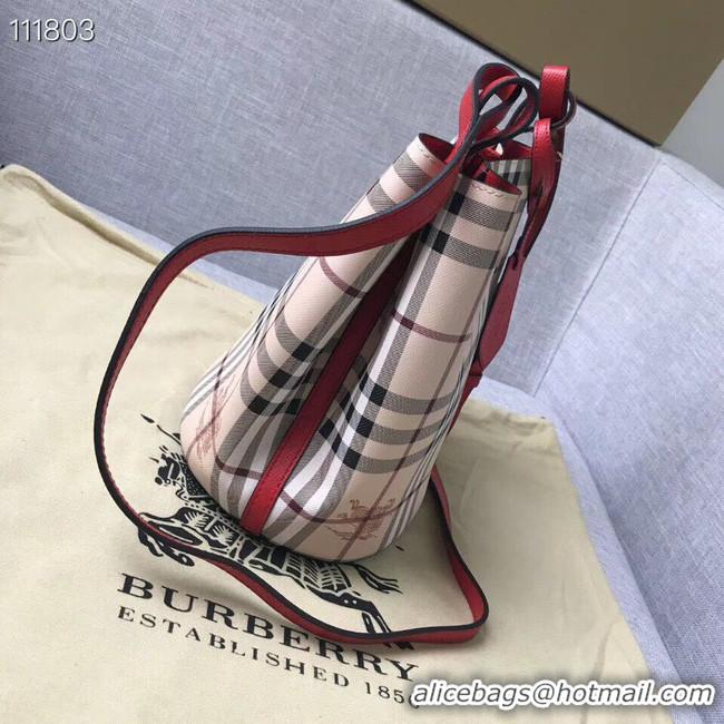 Low Cost BURBERRY Banner small vintage check and leather tote Bag 1581 red