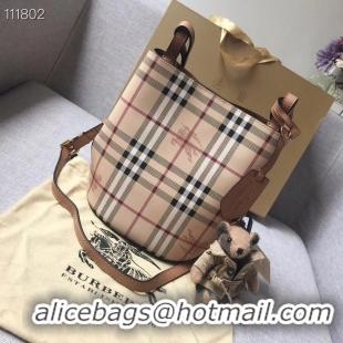 Chic Discount BURBERRY Banner small vintage check and leather tote Bag 1581 brown