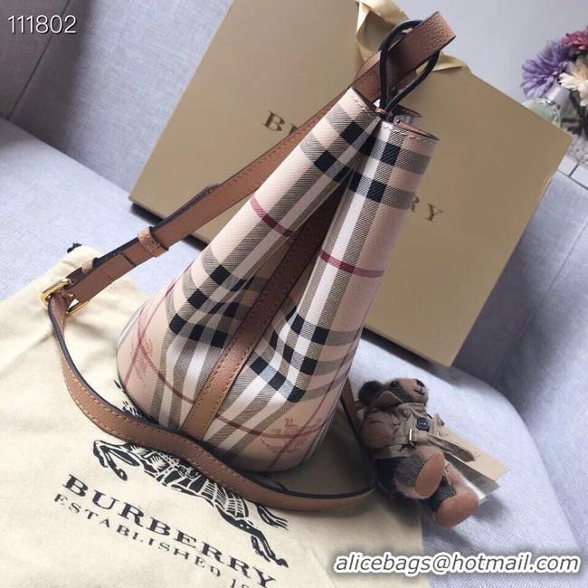 Chic Discount BURBERRY Banner small vintage check and leather tote Bag 1581 brown