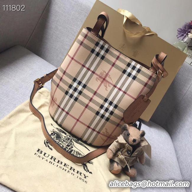 Chic Discount BURBERRY Banner small vintage check and leather tote Bag 1581 brown