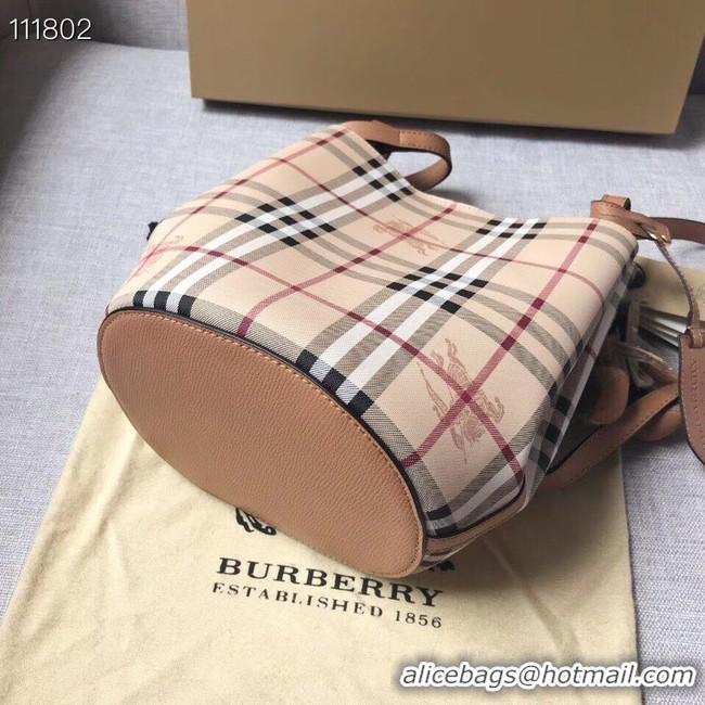 Chic Discount BURBERRY Banner small vintage check and leather tote Bag 1581 brown