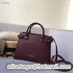 Famous Brand BurBerry Leather Tote Bag 7461 Burgendy