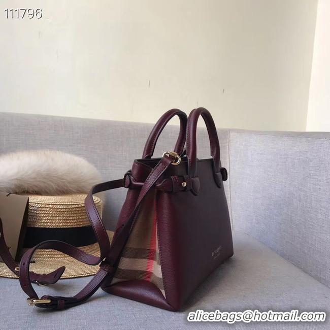 Famous Brand BurBerry Leather Tote Bag 7461 Burgendy