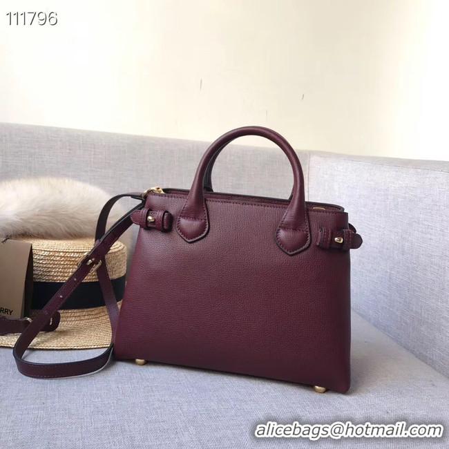 Famous Brand BurBerry Leather Tote Bag 7461 Burgendy