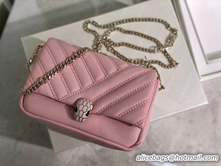 Shop Duplicate BVLGARI Shoulder Bag Calfskin Leather B288760 pink