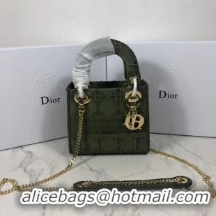 Discount MINI LADY DIOR TOTE BAG IN EMBROIDERED CANVAS C4531 Blackish green