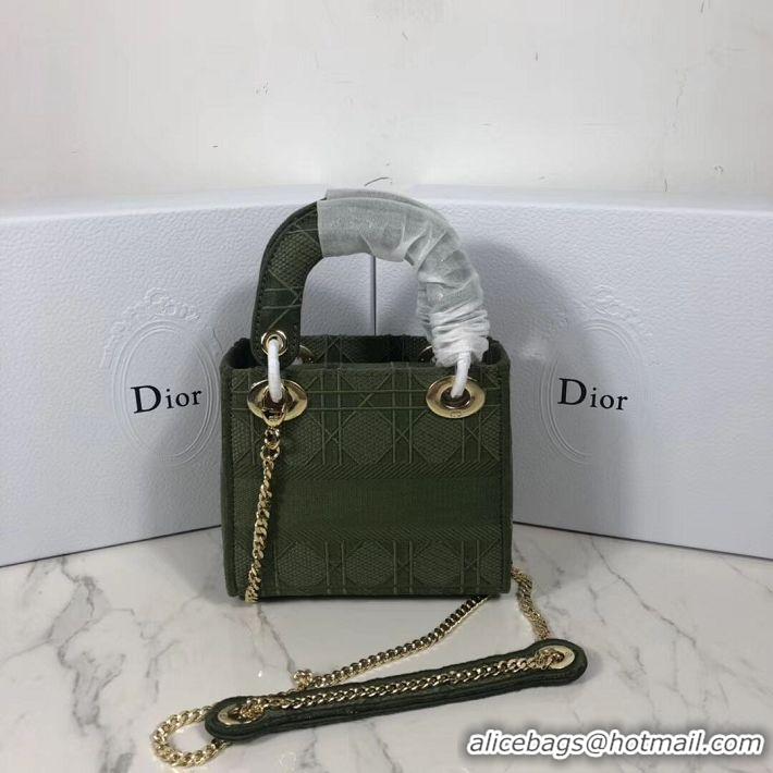 Discount MINI LADY DIOR TOTE BAG IN EMBROIDERED CANVAS C4531 Blackish green