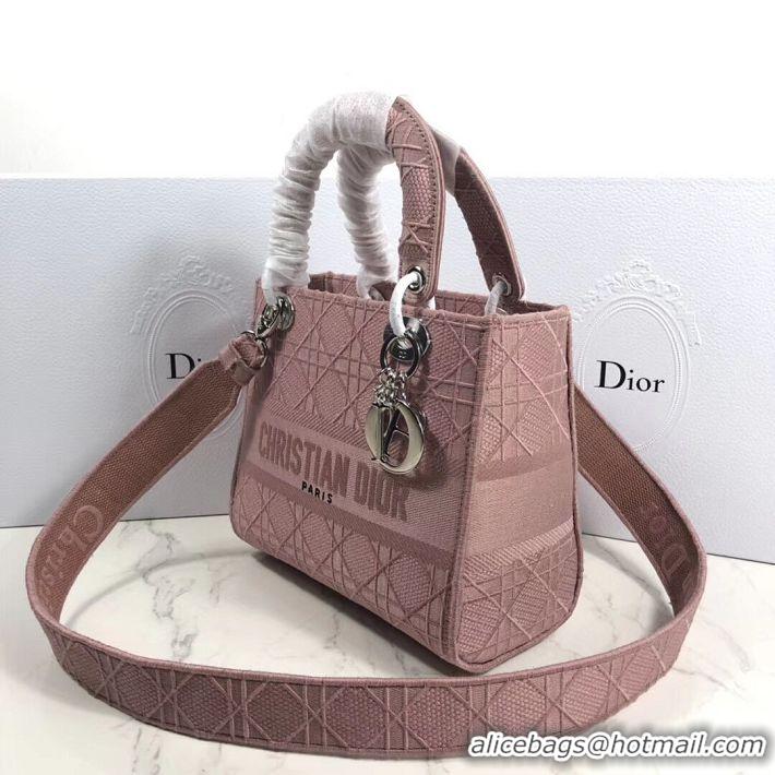 Top Design LADY DIOR TOTE BAG IN EMBROIDERED CANVAS C4532 pink