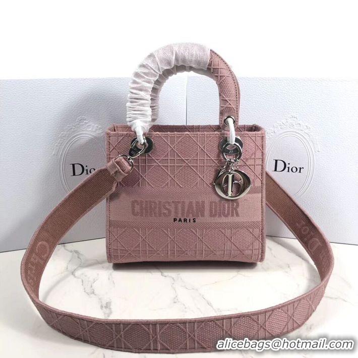 Top Design LADY DIOR TOTE BAG IN EMBROIDERED CANVAS C4532 pink