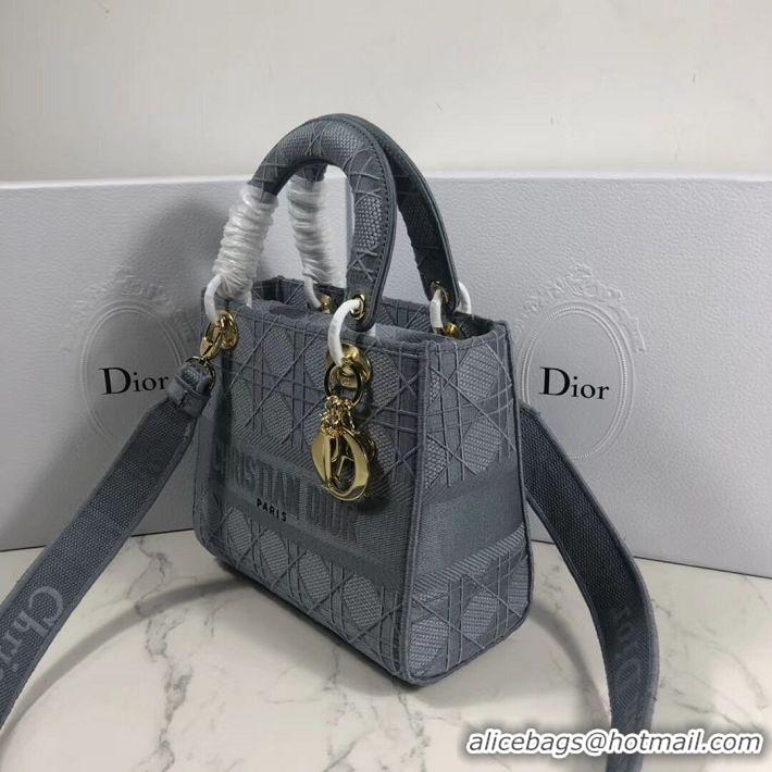 Luxury Discount LADY DIOR TOTE BAG IN EMBROIDERED CANVAS C4532 grey blue