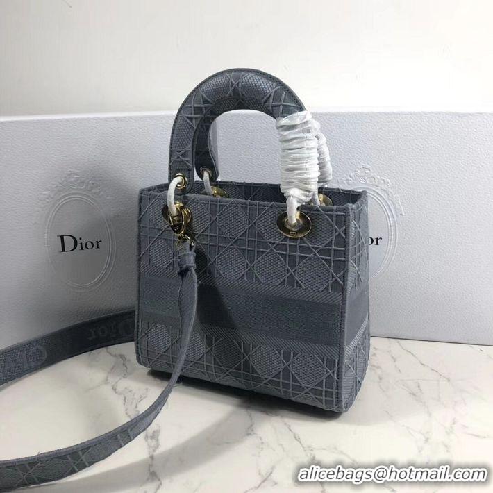 Luxury Discount LADY DIOR TOTE BAG IN EMBROIDERED CANVAS C4532 grey blue