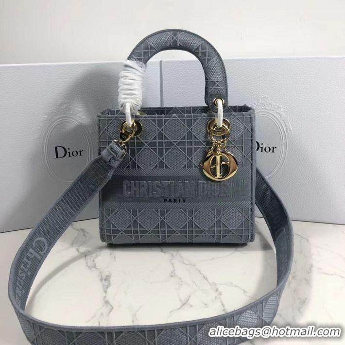 Luxury Discount LADY DIOR TOTE BAG IN EMBROIDERED CANVAS C4532 grey blue