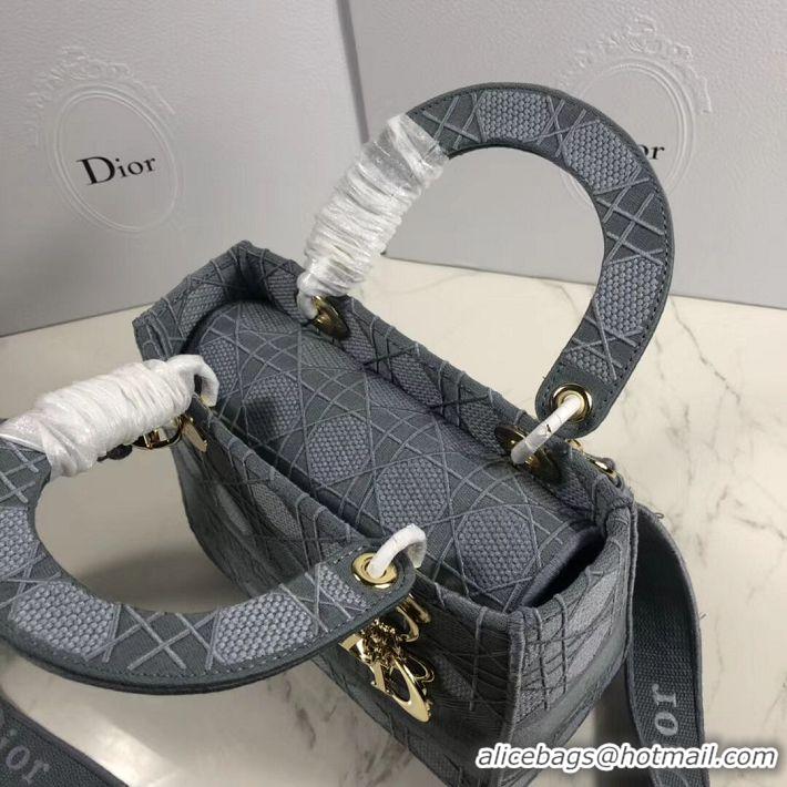 Luxury Discount LADY DIOR TOTE BAG IN EMBROIDERED CANVAS C4532 grey blue