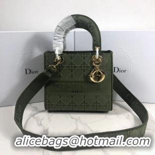 Good Looking LADY DIOR TOTE BAG IN EMBROIDERED CANVAS C4532 Blackish green