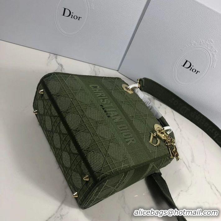 Good Looking LADY DIOR TOTE BAG IN EMBROIDERED CANVAS C4532 Blackish green