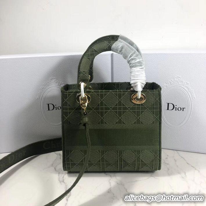 Good Looking LADY DIOR TOTE BAG IN EMBROIDERED CANVAS C4532 Blackish green