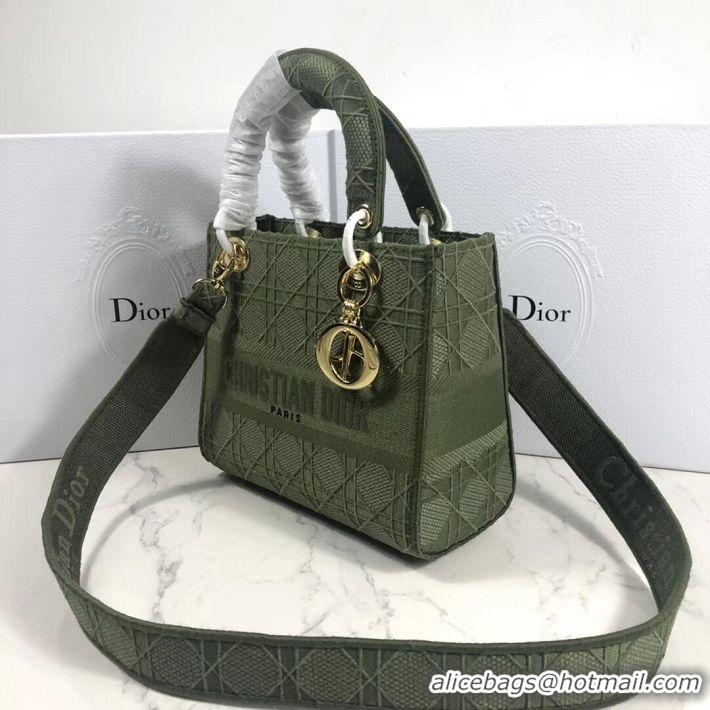 Good Looking LADY DIOR TOTE BAG IN EMBROIDERED CANVAS C4532 Blackish green