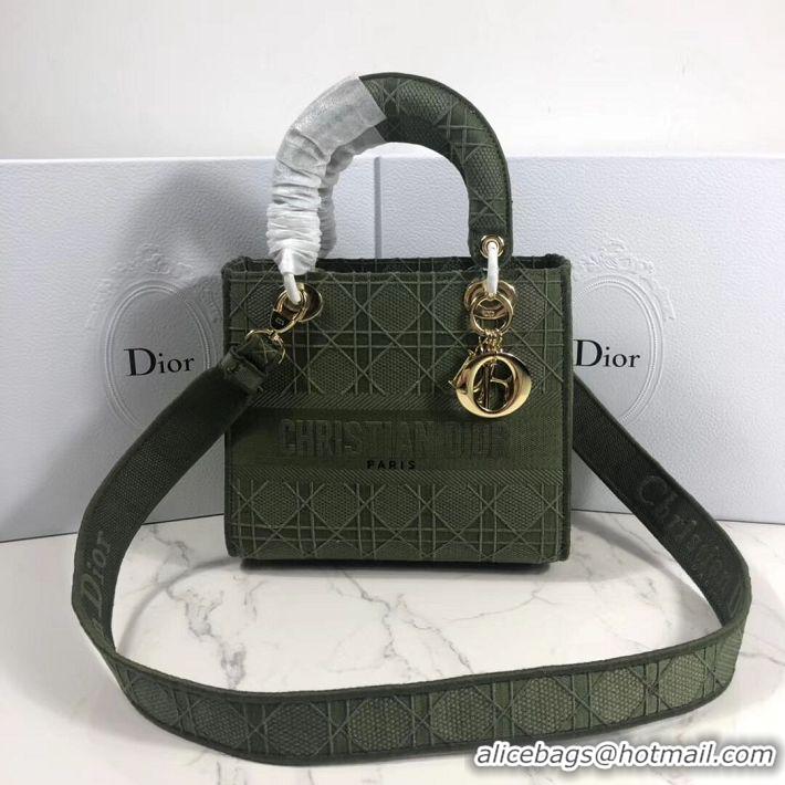 Good Looking LADY DIOR TOTE BAG IN EMBROIDERED CANVAS C4532 Blackish green