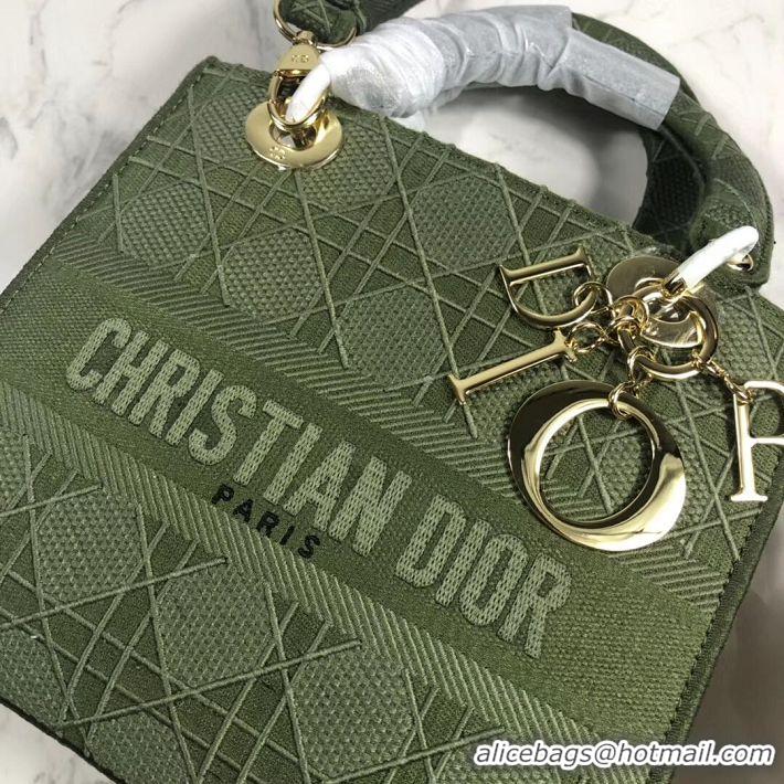 Good Looking LADY DIOR TOTE BAG IN EMBROIDERED CANVAS C4532 Blackish green