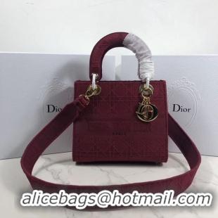 Chic Reproduction LADY DIOR TOTE BAG IN EMBROIDERED CANVAS C4532 Bordeaux