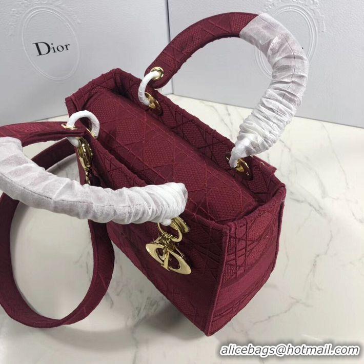 Chic Reproduction LADY DIOR TOTE BAG IN EMBROIDERED CANVAS C4532 Bordeaux