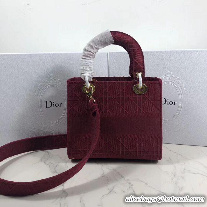 Chic Reproduction LADY DIOR TOTE BAG IN EMBROIDERED CANVAS C4532 Bordeaux