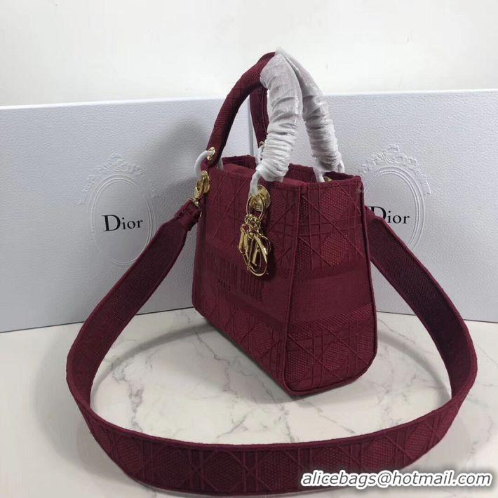 Chic Reproduction LADY DIOR TOTE BAG IN EMBROIDERED CANVAS C4532 Bordeaux