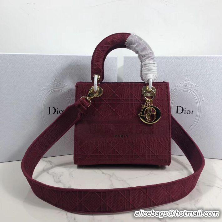 Chic Reproduction LADY DIOR TOTE BAG IN EMBROIDERED CANVAS C4532 Bordeaux