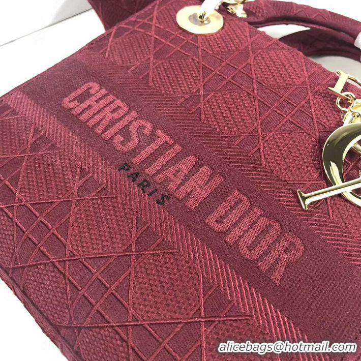 Chic Reproduction LADY DIOR TOTE BAG IN EMBROIDERED CANVAS C4532 Bordeaux