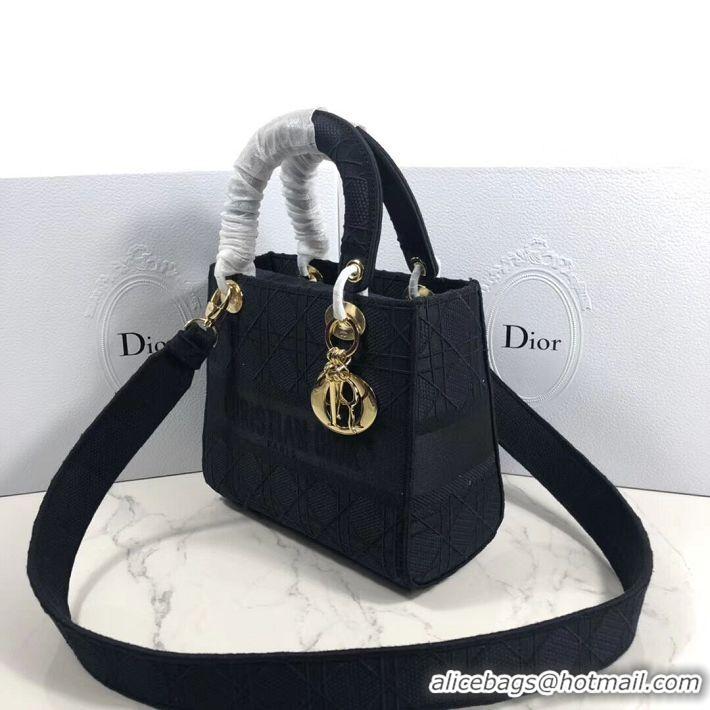 Best Quality LADY DIOR TOTE BAG IN EMBROIDERED CANVAS C4532 black