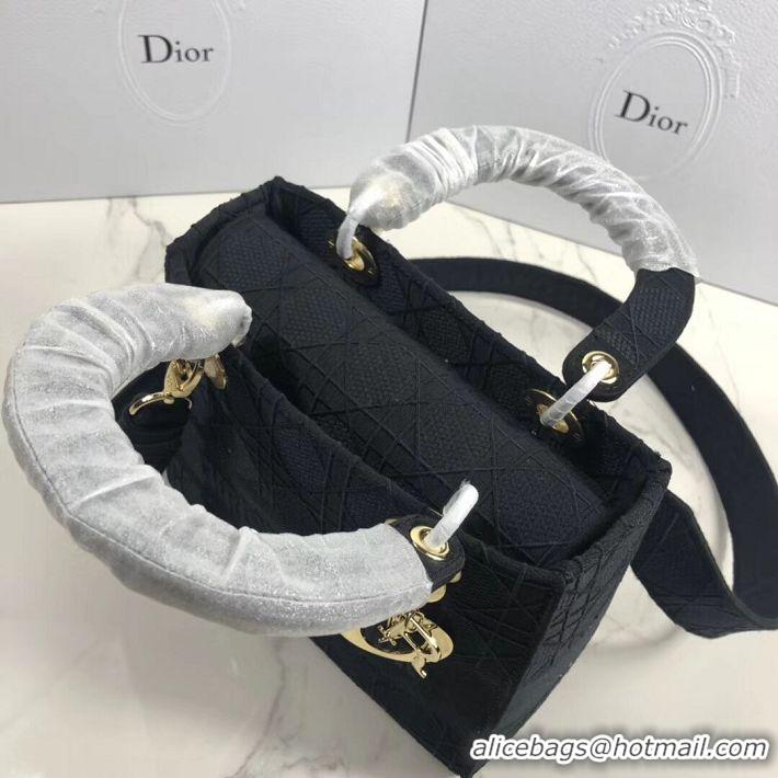 Best Quality LADY DIOR TOTE BAG IN EMBROIDERED CANVAS C4532 black