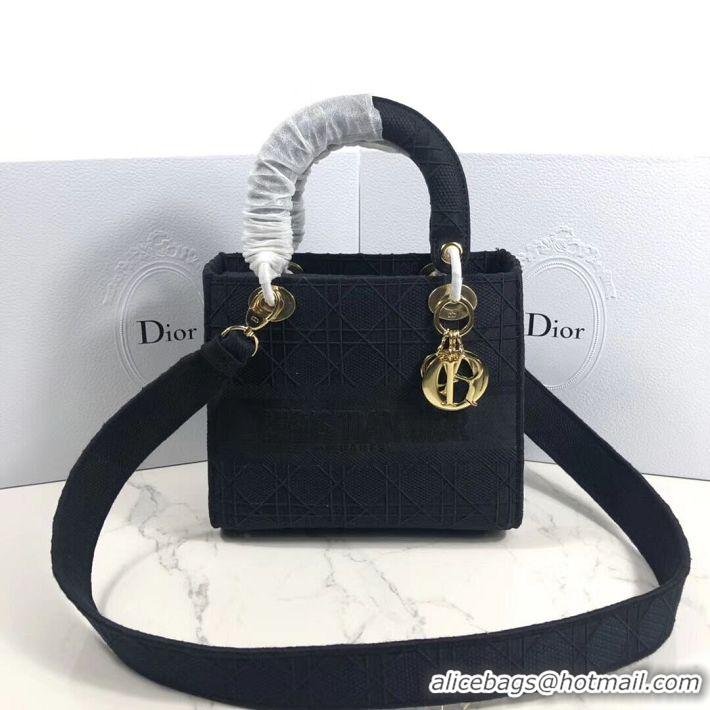 Best Quality LADY DIOR TOTE BAG IN EMBROIDERED CANVAS C4532 black