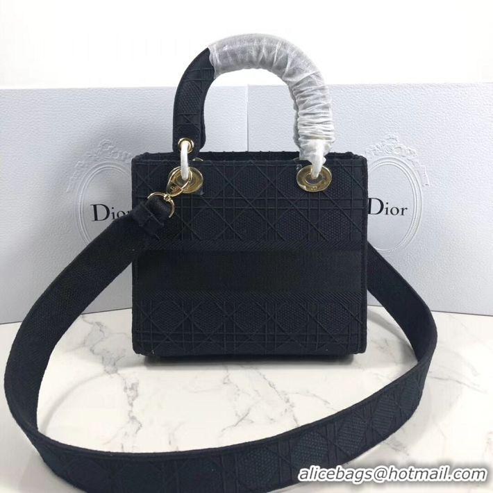 Best Quality LADY DIOR TOTE BAG IN EMBROIDERED CANVAS C4532 black