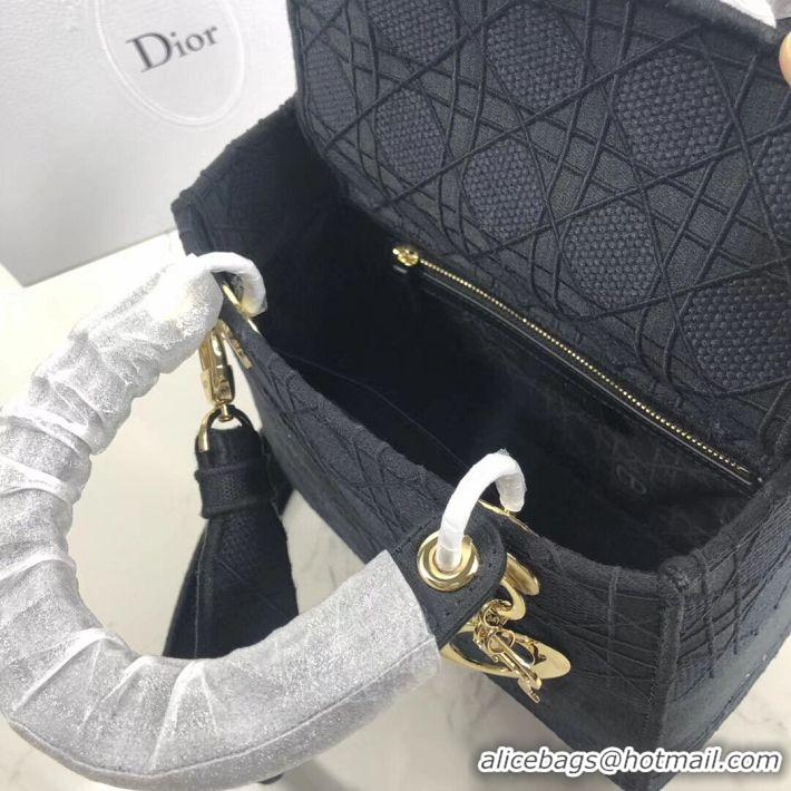 Best Quality LADY DIOR TOTE BAG IN EMBROIDERED CANVAS C4532 black