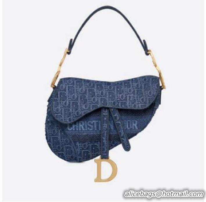 Imitation Faux Dior SADDLE DENIM CANVAS BAG M928 blue