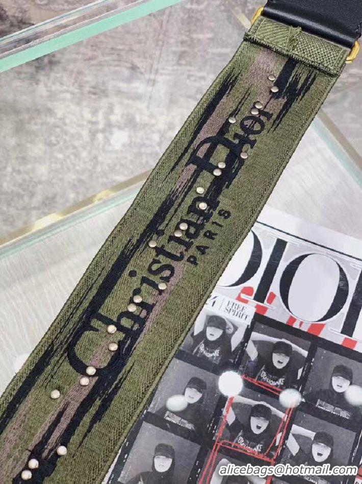 Low Price DIOR GREEN MULTICOLOR CAMOUFLAGE FULLY EMBROIDERED STRAP M042