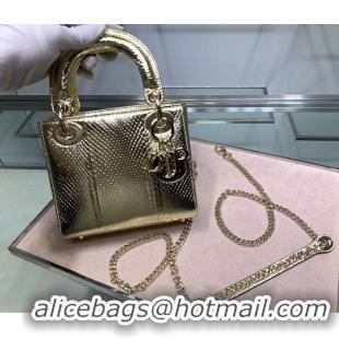 Traditional Discount MINI LADY DIOR TOTE BAG ORIGINAL PYTHON LEATHER D2358 Gold