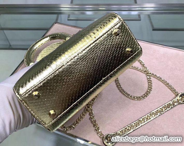 Traditional Discount MINI LADY DIOR TOTE BAG ORIGINAL PYTHON LEATHER D2358 Gold