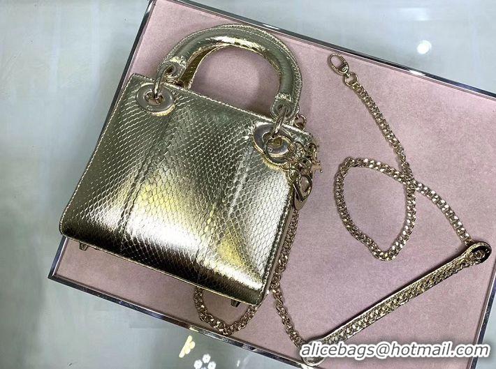 Traditional Discount MINI LADY DIOR TOTE BAG ORIGINAL PYTHON LEATHER D2358 Gold