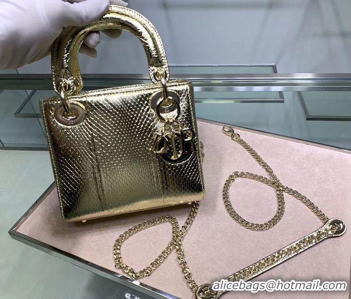 Traditional Discount MINI LADY DIOR TOTE BAG ORIGINAL PYTHON LEATHER D2358 Gold