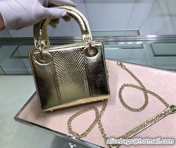 Traditional Discount MINI LADY DIOR TOTE BAG ORIGINAL PYTHON LEATHER D2358 Gold