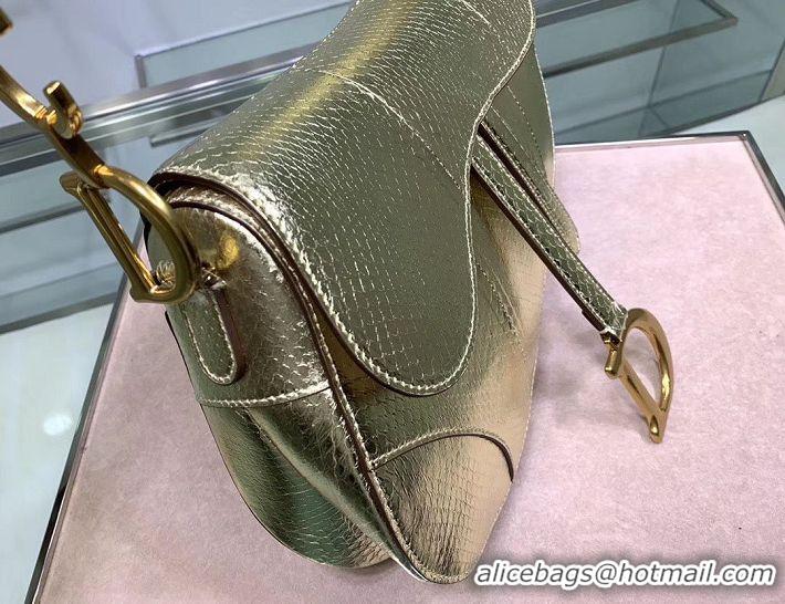 Inexpensive Dior SADDLE-TAS VAN KALFSLEER PYTHON LEATHER Bag M0446C Gold