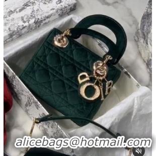 Buy Low Price MINI LADY DIOR Velvet BAG M424 Dark Green