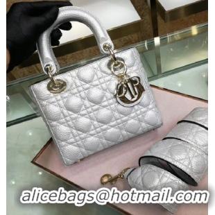 Famous Brand Dior MINI LADY DIOR CALFSKIN BAG M0574 Silvery white