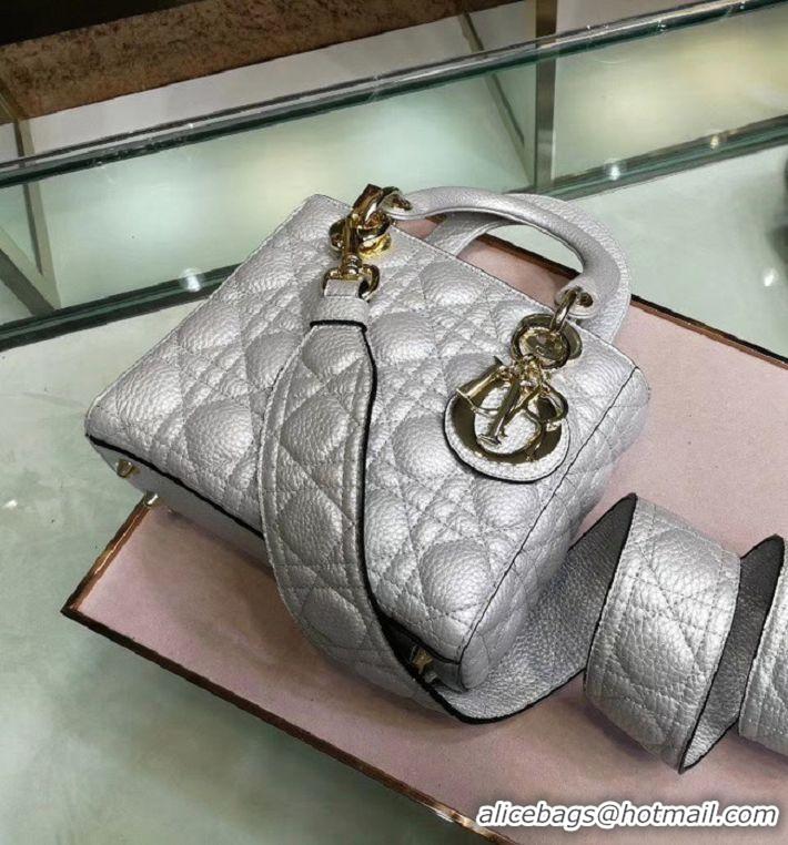 Famous Brand Dior MINI LADY DIOR CALFSKIN BAG M0574 Silvery white