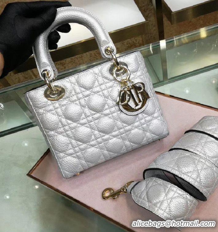 Famous Brand Dior MINI LADY DIOR CALFSKIN BAG M0574 Silvery white