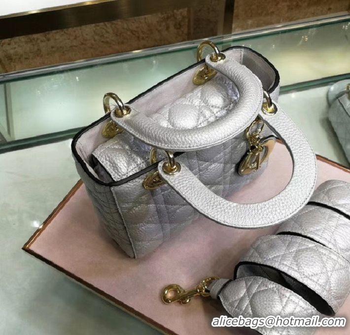 Famous Brand Dior MINI LADY DIOR CALFSKIN BAG M0574 Silvery white