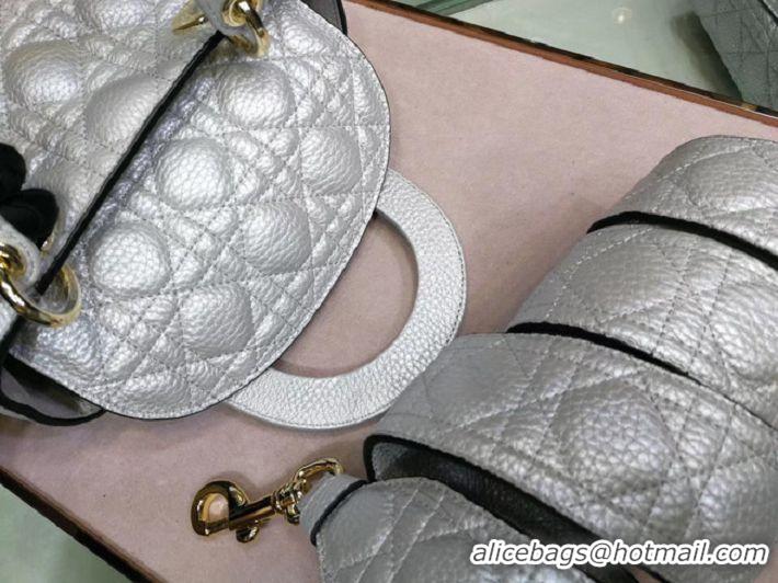 Famous Brand Dior MINI LADY DIOR CALFSKIN BAG M0574 Silvery white