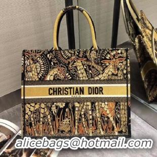 Famous Faux YELLOW AND BLACK DIOR BOOK TOTE DIOR ANIMALS EMBROIDERED CANVAS BAG M16E