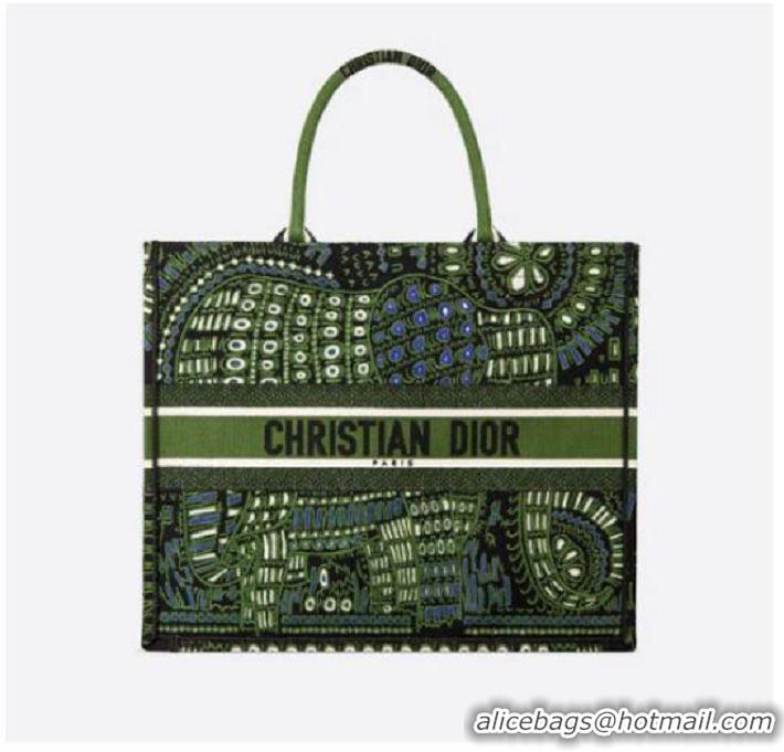 Super Quality GREEN DIOR BOOK TOTE DIOR ANIMALS EMBROIDERED CANVAS BAG M55E